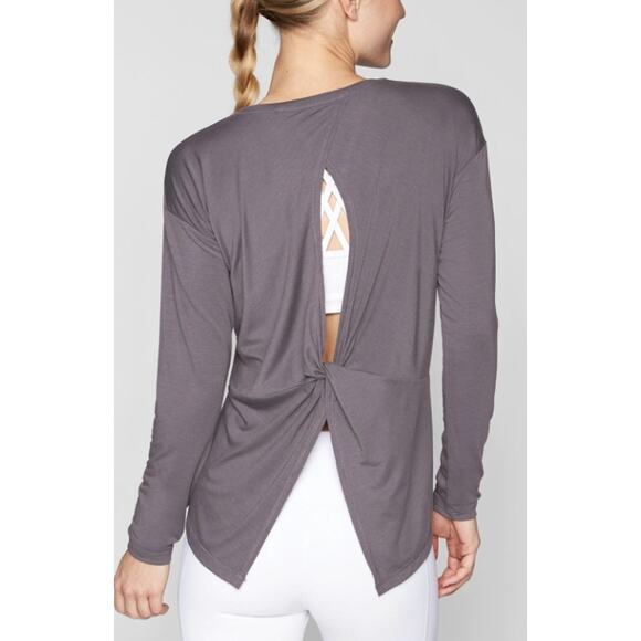Athleta XSmall XS Gray Essence Twist Back Long Sleeve Top Crew Neck Lyocell Tee - Picture 10 of 10